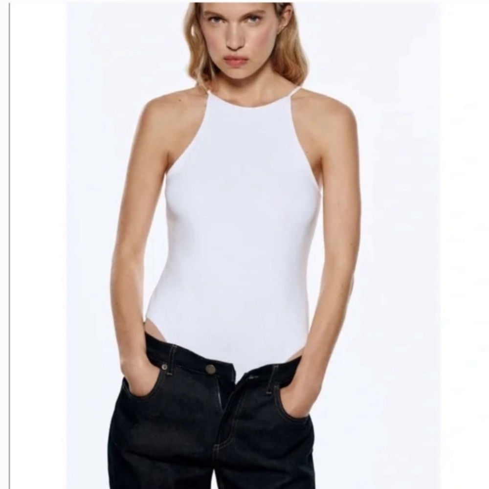 NWT Zara White Halter Neck Bodysuit